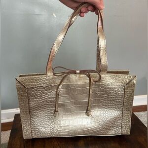 Liz Claiborne Gold metallic croc embossed Tote Bag